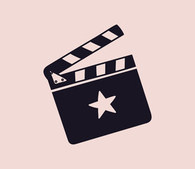 Clapperboard silhouette with a star. A silhouette of a director's clapperboard with contrasting lines. Vector illustration of a tool for filming and editing video.