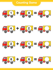 Count and match, count the number of Lorry and match with the right numbers. Educational children game, printable worksheet, vector illustration