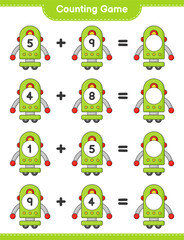 Count and match, count the number of Robot Character and match with the right numbers. Educational children game, printable worksheet, vector illustration