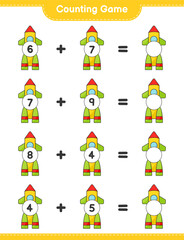 Count and match, count the number of Rocket and match with the right numbers. Educational children game, printable worksheet, vector illustration