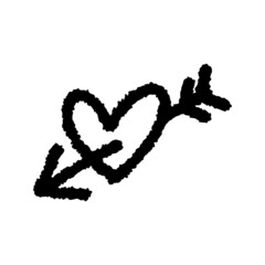 Heart and arrow icon. Black ink outline linear sketch drawing. Front view. Vector simple flat graphic hand drawn illustration. The isolated object on a white background. Isolate.