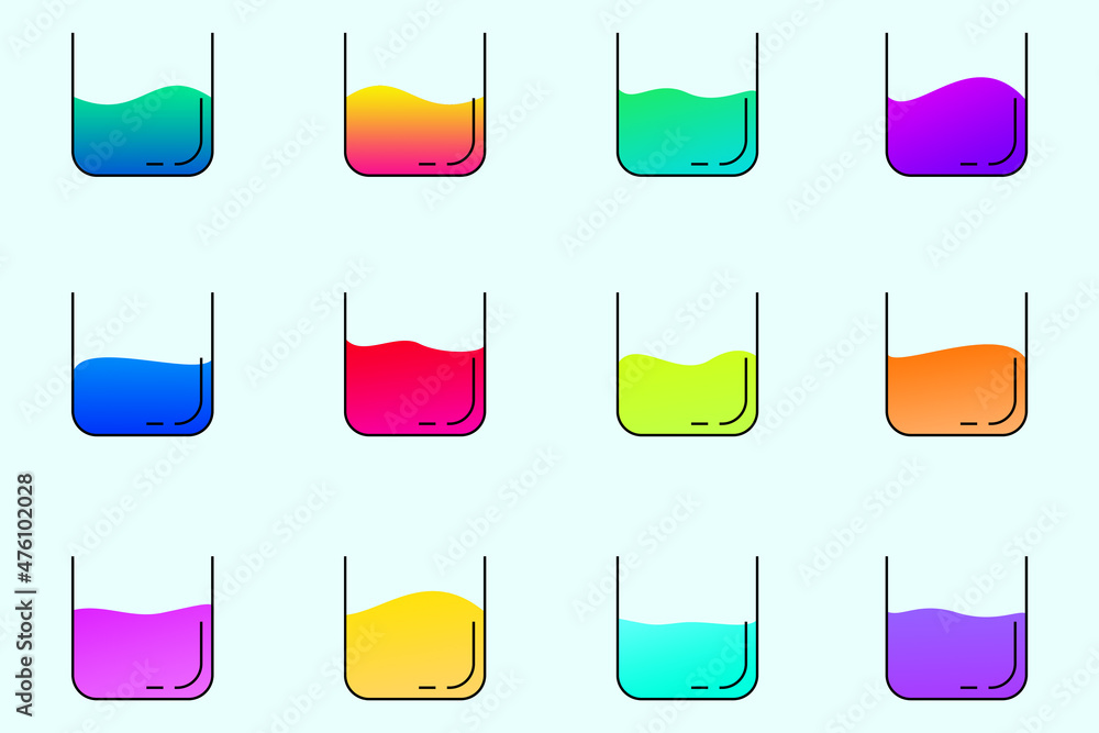 Poster colorful gradient paint buckets in minimalist style in different colors. modern color containers des