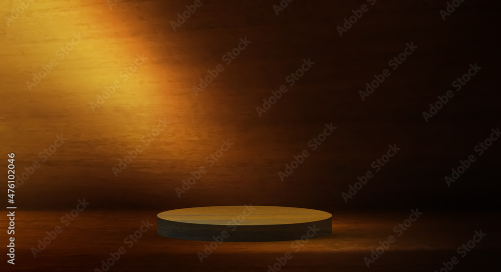Poster abstract wooden texture 3d rendered stage empty space with spotlight. modern free space backdrop wit