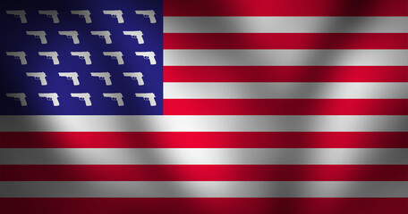 Gun Laws in United States with Gun Icons in a Flag of America. Weapon Laws in United States of America