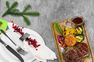 Christmas Meat dish with rosemary. The delicious festive dish for Christmas time.