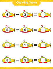 Naklejka premium Count and match, count the number of Submarine and match with the right numbers. Educational children game, printable worksheet, vector illustration