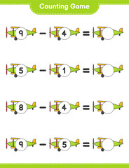 Count and match, count the number of Plane and match with the right numbers. Educational children game, printable worksheet, vector illustration