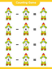Count and match, count the number of Rocket and match with the right numbers. Educational children game, printable worksheet, vector illustration