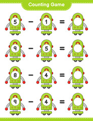 Count and match, count the number of Robot Character and match with the right numbers. Educational children game, printable worksheet, vector illustration
