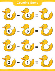 Count and match, count the number of Rubber Duck and match with the right numbers. Educational children game, printable worksheet, vector illustration
