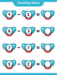 Count and match, count the number of Pacifier and match with the right numbers. Educational children game, printable worksheet, vector illustration