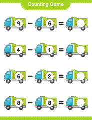 Count and match, count the number of Lorry and match with the right numbers. Educational children game, printable worksheet, vector illustration
