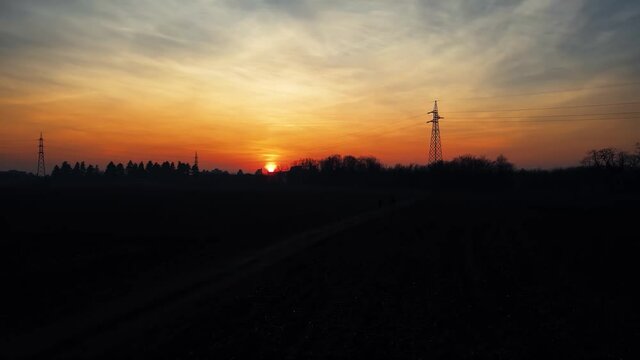 Aerial Drone - Landscape at Sunset in the Woods