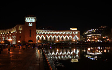 Republic Square in the evening in Yerevan, Armenia