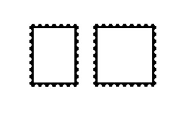 Postal stamp template. Blank postal stamp with perforation holes. Set vector Illustration. Flat icon.