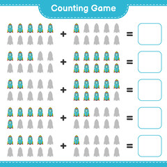Count and match, count the number of Rocket and match with the right numbers. Educational children game, printable worksheet, vector illustration