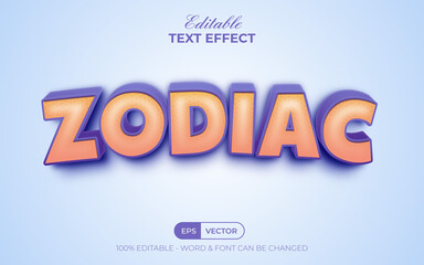 3d cartoon text effect zodiac style theme. Editable text effect.