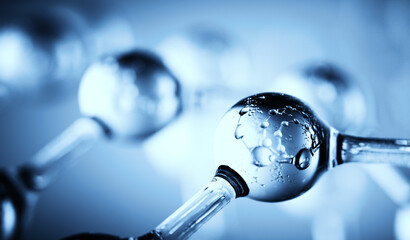 Molecules isolated on blue blank space background