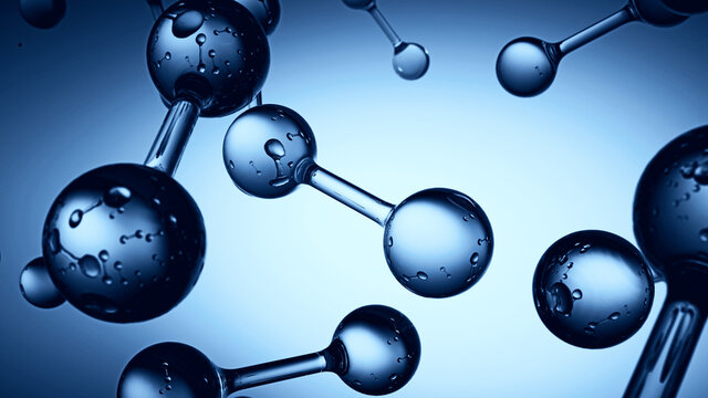 Transparent Molecule with bubbles on blue background
