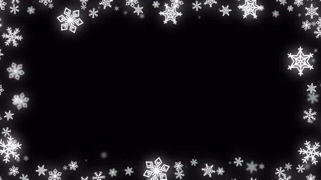 Looped cartoon snow, snowflakes, flakes frame with alpha channel transparency background for christmas animation. 4K. Christmas, new year holiday concept, winter decoration.