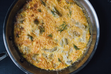 Fennel bulb frittata with eggs and parmesan cheese 