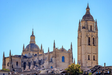 Fototapeta na wymiar gothic cathedral profile with blue sky