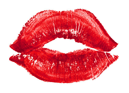 recommend clip art: Red lipstick isolated on white. Makeup female lips close up. Sexy red lips on white, kiss. Trace of lipstick.