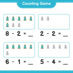 Fototapeta premium Count and match, count the number of Rocket and match with the right numbers. Educational children game, printable worksheet, vector illustration