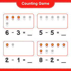 Count and match, count the number of Baby Rattle and match with the right numbers. Educational children game, printable worksheet, vector illustration