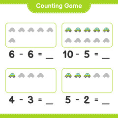 Count and match, count the number of Car and match with the right numbers. Educational children game, printable worksheet, vector illustration