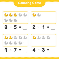 Obraz premium Count and match, count the number of Rubber Duck and match with the right numbers. Educational children game, printable worksheet, vector illustration