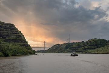 Famous Panama Canal with sunset - 476109056