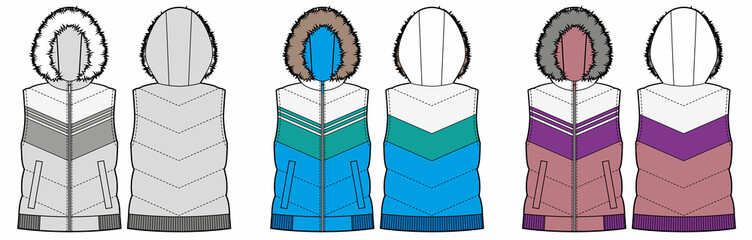 Set od womans down vest, puffer waistcoat © Olesya