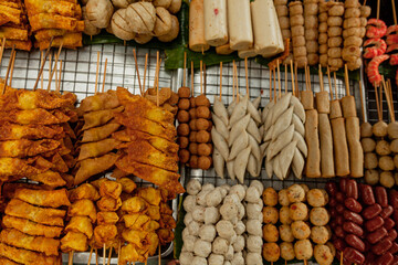 Flat lay of thai street food, Bangkok, Thailand