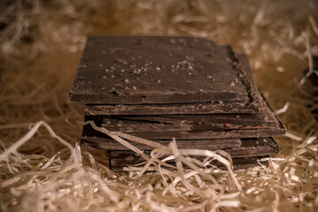 Chocolate bar with pepper and spices. Tools figures made of chocolate is very popular thing to buy at Lviv, Ukraine.