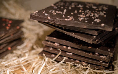 Chocolate bar with pepper and spices. Tools figures made of chocolate is very popular thing to buy at Lviv, Ukraine.