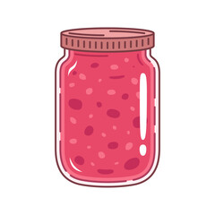 Jar of strawberry jam with closed lid. Cartoon style. Vector illustration.