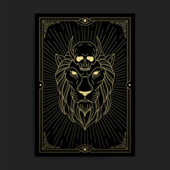 Lion head with skull accessories. Mythological and mystical animals