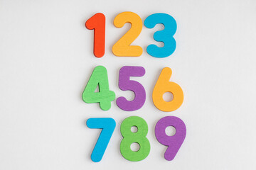 1, 2, 3, 4, 5, 6, 7, 8, 9 numeral alphabet. digits from wooden material, colorful toys for kids....