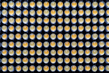 Fragment of the LED panel. Photo-video light. View from the top. Close-up.