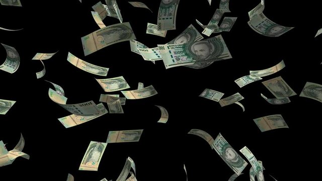 Money rain in guaran&iacute;es, billetes paraguayos, falling money