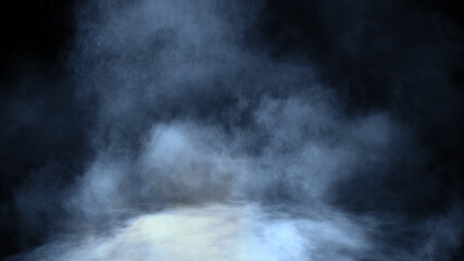 Fototapeta premium Fog and mist effect on isolated black background. Blue smoke texture.