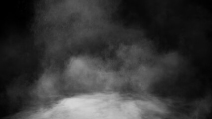 Fog and mist effect on isolated black background. Smoke texture.