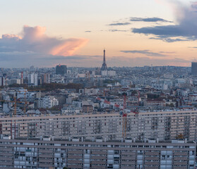 Gennevilliers, France - 11 03 2021: Panoramic view of Paris district from Gennevilliers