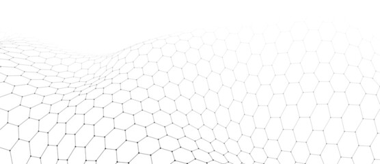 Abstract background of points and lines. Hexagon cyber structure. Big data stream. Vector illustration