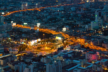 Main road illuminated with lights, Bangkok, Thailand