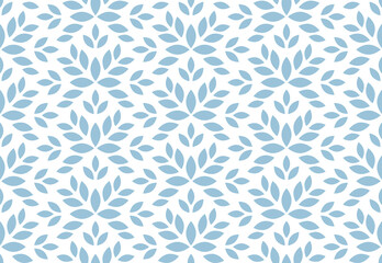 Flower geometric pattern. Seamless vector background. White and blue ornament. Ornament for fabric, wallpaper, packaging. Decorative print