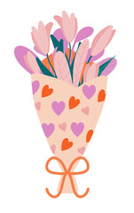 Hand drawn spring bouquet with flowers. Celebrating Valentine Day, Mother Day, March 8. Vector illustration isolated on a white background. Simple and cute style, doodle.