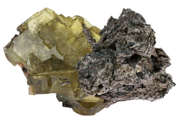 baryte crystal on matrix from Cerro Warihuyn, Peru  isolated on white background