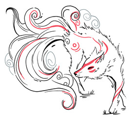 vector abstract illustration of japanese fantasy creature nine tailed fox kitsune 